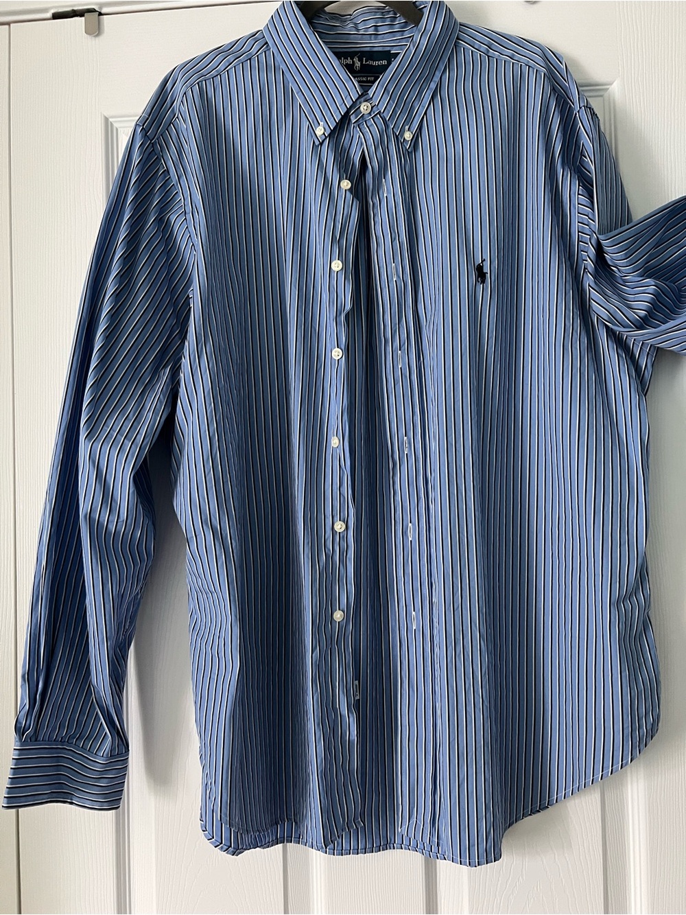 Ralph Lauren Blue and White Striped Button-Down Dress Shirt